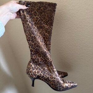 Vintage Y2K Donald‎ J Pliner Leopard Print Booties Kitten Heel Sz 6 Pointy Toe